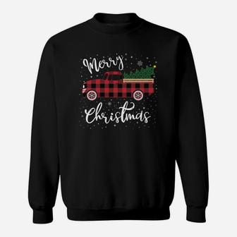 Red Truck Christmas Shirt Buffalo Plaid Merry Christmas Sweatshirt | Crazezy