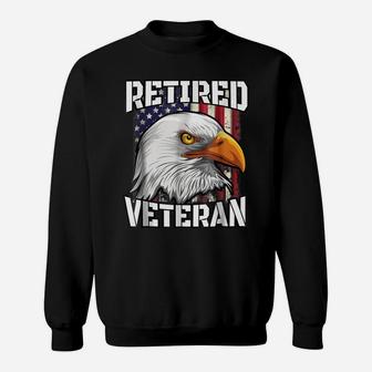 Retired Veteran Tshirt Patriotic Us Flag Bald Eagle Shirt Sweatshirt | Crazezy