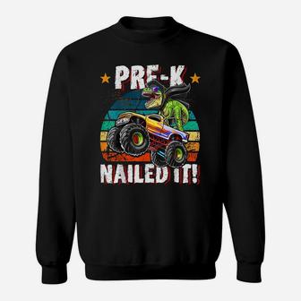 Retro Dinosaur Monster Truck Pre-K Graduation Cap Gift Boys Sweatshirt | Crazezy