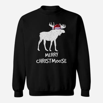 Santa Merry Christmoose Funny Christmas Moose Pajama Sweatshirt | Crazezy