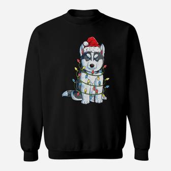 Siberian Husky Santa Christmas Tree Lights Xmas Gifts Boys Sweatshirt | Crazezy AU