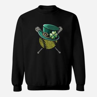 Softball Baseball Leprechaun Hat Shamrock St Patricks Day Sweatshirt | Crazezy