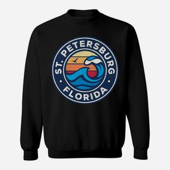 St Petersburg Florida FL Vintage Nautical Waves Design Sweatshirt | Crazezy DE