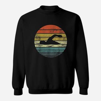 Swimmer Gifts Funny Retro Vintage Sunset Swim Coach Swimming Sweatshirt | Crazezy