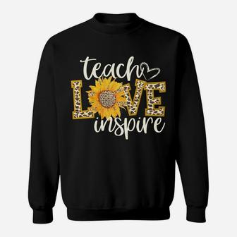 Teach Love Inspire Cute Sunflower Leopard Cheetah Print Gift Sweatshirt Sweatshirt | Crazezy