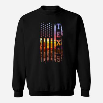Texas American Flag Pride Landscape Cactus Patriotic Gift Sweatshirt | Crazezy
