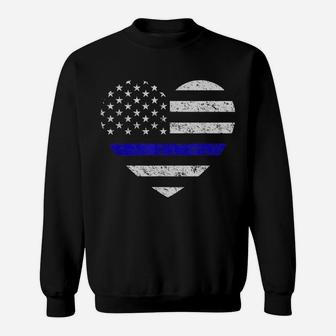 Thin Blue Line American Flag Heart Police Sweatshirt | Crazezy