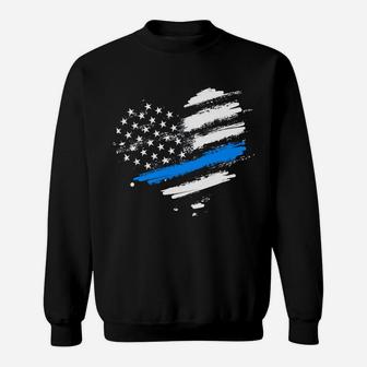 Thin Blue Line Flag Heart Style Law Enforcement Vintage Sweatshirt Sweatshirt | Crazezy