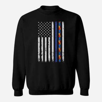 Thin Blue Line Police Support Autism 4Th July Mom Dad Flag Sweatshirt Sweatshirt | Crazezy CA