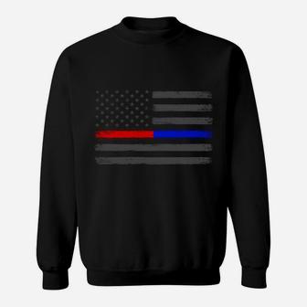 Thin Red Blue Line Flag Support Firefighter Police Patriotic Sweatshirt Sweatshirt | Crazezy