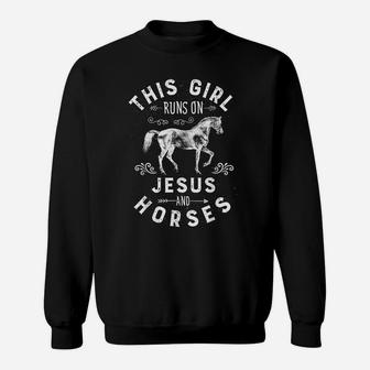 This Girl Runs On Jesus And Horses T Shirt Horse Women Gifts Sweatshirt | Crazezy AU