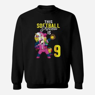 This Softball Princess Is 9Th Birthday Unicorn Dabbing Gift Sweatshirt | Crazezy