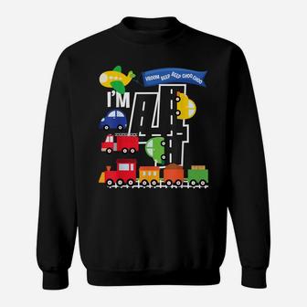 Transportation 4Th Birthday Airplane Cars Fire Truck Train Sweatshirt | Crazezy UK