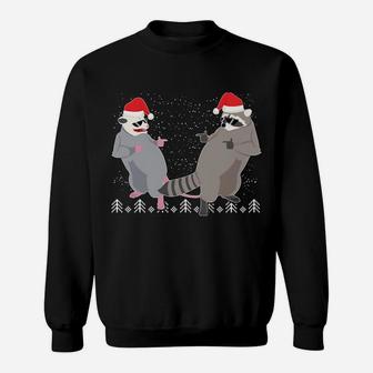 Trashin Through The Snow Garbage Gang Opossum Raccoon Santa Sweatshirt Sweatshirt | Crazezy