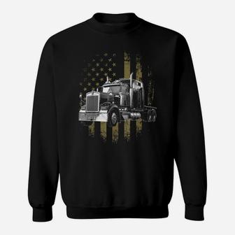 Trucker American Flag Big Rig Semi-Trailer Truck Driver Gift Sweatshirt | Crazezy