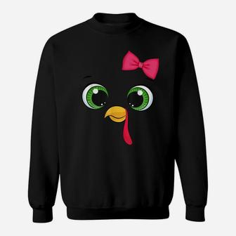 Turkey Face Girl Pink Bow | Kids Thanksgiving Gift Sweatshirt | Crazezy DE
