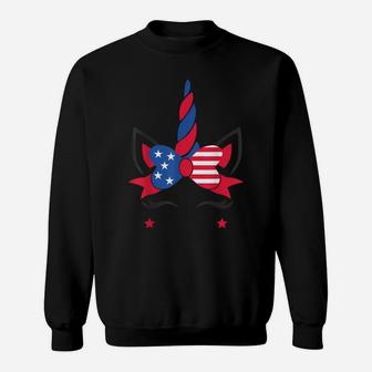 Unicorn Funny Cute American Flag 4Th Of July Gift Sweatshirt | Crazezy DE