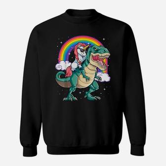 Unicorn Riding T Rex Shirt Dinosaur Boys Girls Kids Gift Men Sweatshirt | Crazezy