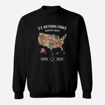 Us National Parks Map Preserve Protect Hiking Camping Sweatshirt | Crazezy CA