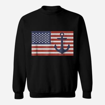 Usa American Flag Nautical Blue Anchor Patriotic Sweatshirt | Crazezy AU