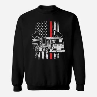 USA Flag Fire Truck Firefighter Thin Red Line Fireman Gift Sweatshirt | Crazezy