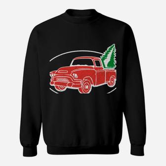 Vintage Red Christmas Truck & Tree Shirt - Long Sleeve Tee Sweatshirt | Crazezy UK