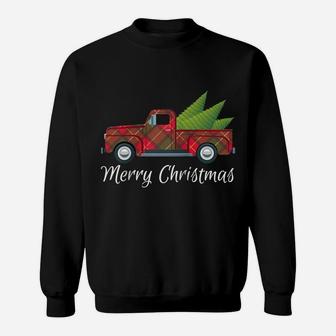 Vintage Red Truck Christmas Tree Merry Xmas Family Pajamas Raglan Baseball Tee Sweatshirt | Crazezy CA