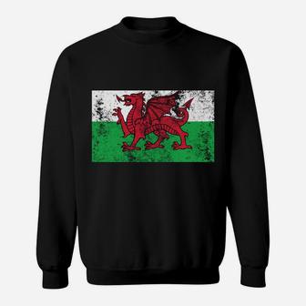Wales Distressed Flag Welsh Red Dragon Retro Vintage Look Sweatshirt Sweatshirt | Crazezy