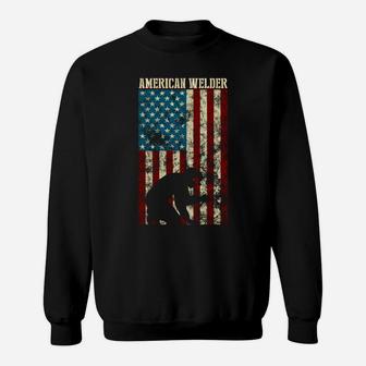Welding Patriotic Distressed Usa American Flag Gift Welder Sweatshirt | Crazezy