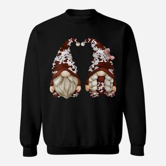 Womens Farm Animal Gnomes For Cow Lover With Dark Brown Cow Print Sweatshirt | Crazezy