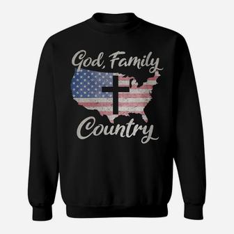 Womens GOD FAMILY COUNTRY Christian Cross American Flag Love Jesus Sweatshirt | Crazezy