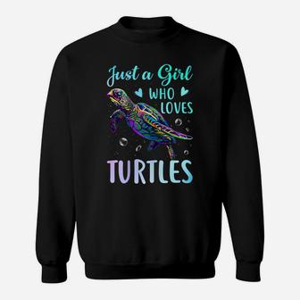 Womens Just A Girl Who Loves Turtles Watercolor Sea Ocean Gift Sweatshirt | Crazezy