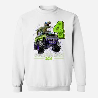 4 Awesome Since 2016 Dinosaur Monster Truck 4Th Birthday Boy Sweatshirt | Crazezy