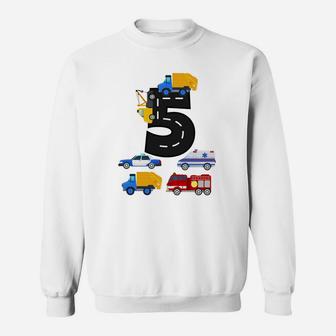 5Th Birthday Boys Fire Truck Police Car 5 Year Old Sweatshirt | Crazezy