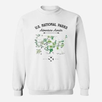62 National Parks Map Gifts Us Park Vintage Camping Hiking Sweatshirt | Crazezy