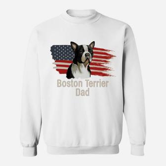 American Flag Boston Terrier Dad Sweatshirt Sweatshirt | Crazezy