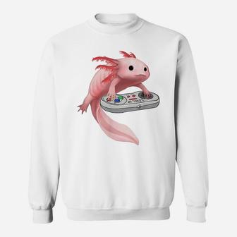 Axolotl Fish Playing Video Game White-Axolotl Lizard Gamers Sweatshirt | Crazezy