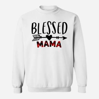 Blessed Mama Shirt - Mom Life - Red Buffalo Plaid Sweatshirt Sweatshirt | Crazezy UK