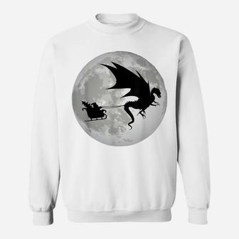 Christmas Santa Claus Flying Past The Moon W Dragon Design Sweatshirt | Crazezy
