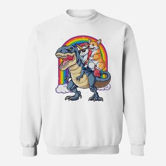 Corgi Unicorn Riding Dinosaur T Rex Gifts Boys Girls Rainbow Sweatshirt | Crazezy
