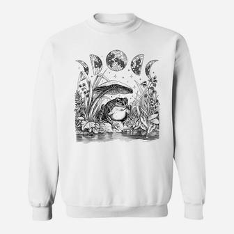 Cute Cottagecore Aesthetic Frog Mushroom Moon Witchy Vintage Sweatshirt | Crazezy