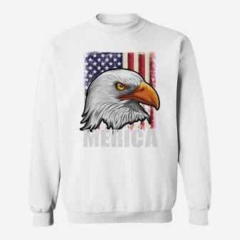 Distressed Bald Merica Eagle Sweatshirt Patriotic Eagle Flag Sweatshirt | Crazezy