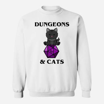 Dungeons And Cats, Nerdy Rpg Cat Dragon D20 Dice, Men, Women Sweatshirt | Crazezy