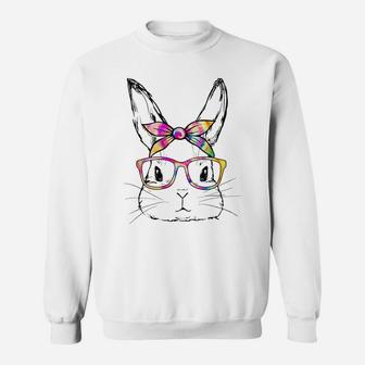 Dy Cute Bunny Face Tie Dye Glasses Easter Day Sweatshirt | Crazezy UK