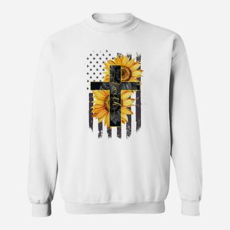Faith In God - Sunflower Faith Cross And Flag Sweatshirt | Crazezy DE