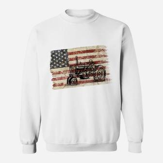 Farming Patriotic American Usa Flag Antique Tractor Sweatshirt Sweatshirt | Crazezy DE