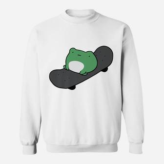 Frog On Skateboard Kawaii Aesthetic Cottagecore Sweatshirt | Crazezy