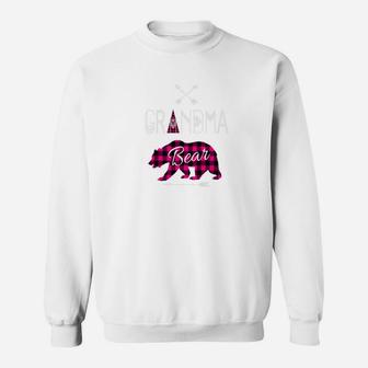 Grandma Bear Buffalo Plaid Pink Family Xmas Camping Sweatshirt | Crazezy