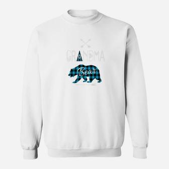 Grandma Bear Family Buffalo Plaid Blue Xmas Camping Sweatshirt | Crazezy AU