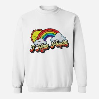 I Hate People Funny Antisocial Distressed Vintage Rainbow Sweatshirt | Crazezy